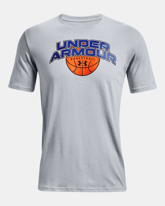 Men's UA Basketball Branded Wordmark Short Sleeve, Gray, pdpMainDesktop image number 4